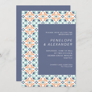 Invitation Motif géométrique orné élégant en Mariage bleu