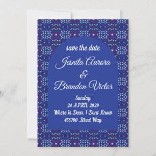Invitation Motif géométrique pixel traditionnel en bleu foncé
