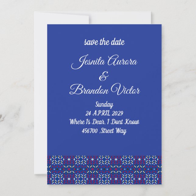 Invitation Motif géométrique pixel traditionnel en bleu profo (Dos)