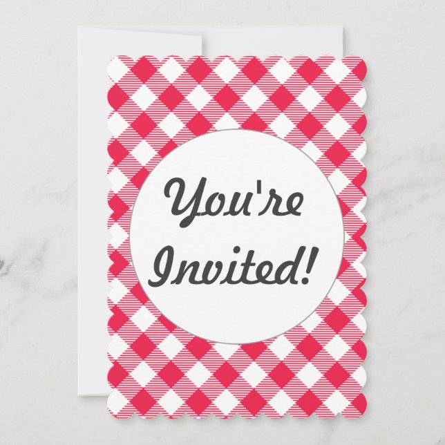 Invitation Motif Gingham Rouge et Blanc Classique Rustique (Devant)