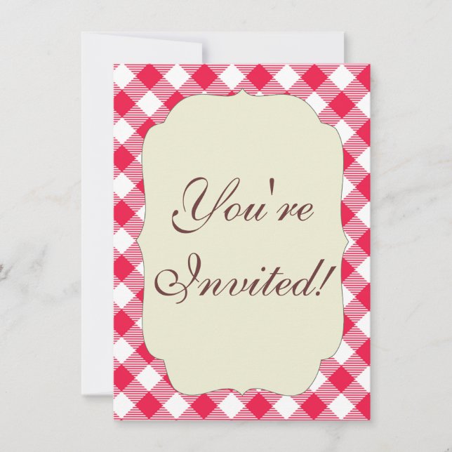 Invitation Motif Gingham Rouge et Blanc Classique Rustique (Devant)