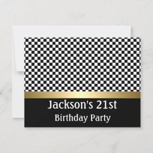 Invitation Motif Gold Black & White Check