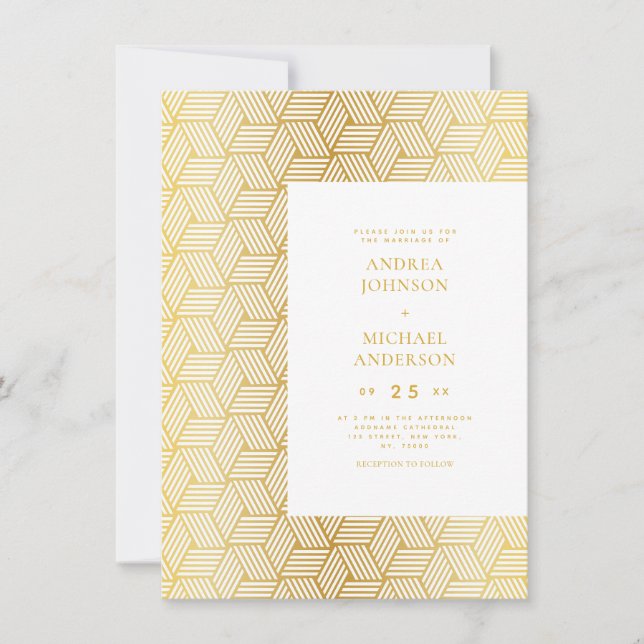 Invitation Motif Gold Mid Century Mod Élégant Mariage rétro (Devant)