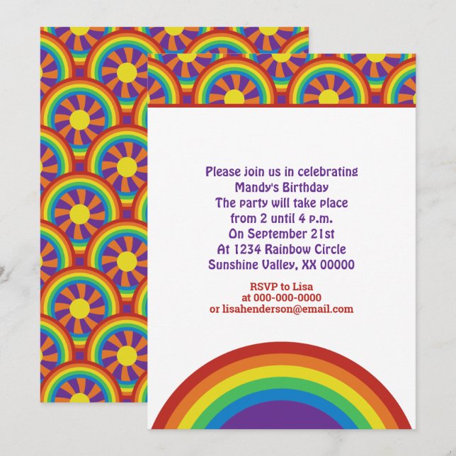Invitation Motif graphique arc-en-ciel et soleil de style ann (Devant / Derrière)
