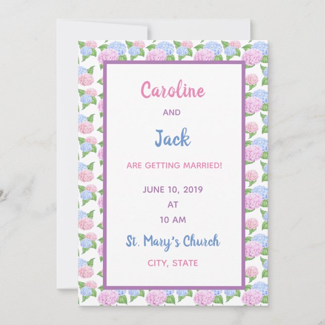 Invitation Motif Hydrangea Aquarelle (Devant)