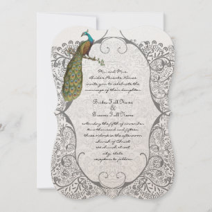 Invitation Motif Inséparable gris Whimsical Peacock Mariage