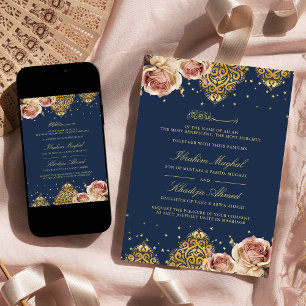 Invitation Motif islamique Rose rose Bleu marine Mariage musu