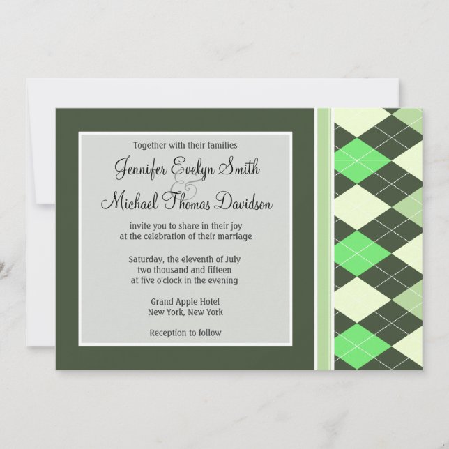 Invitation Motif Jacquard vert foncé et clair (Devant)