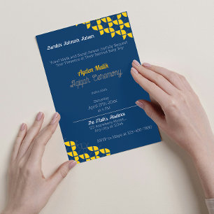 Invitation MOTIF jaune bleu SHRIMPLY, Baby shower Aqiqah