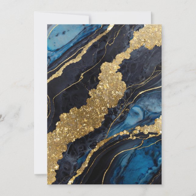Invitation Motif Marbre Bleu avec Or (Devant)