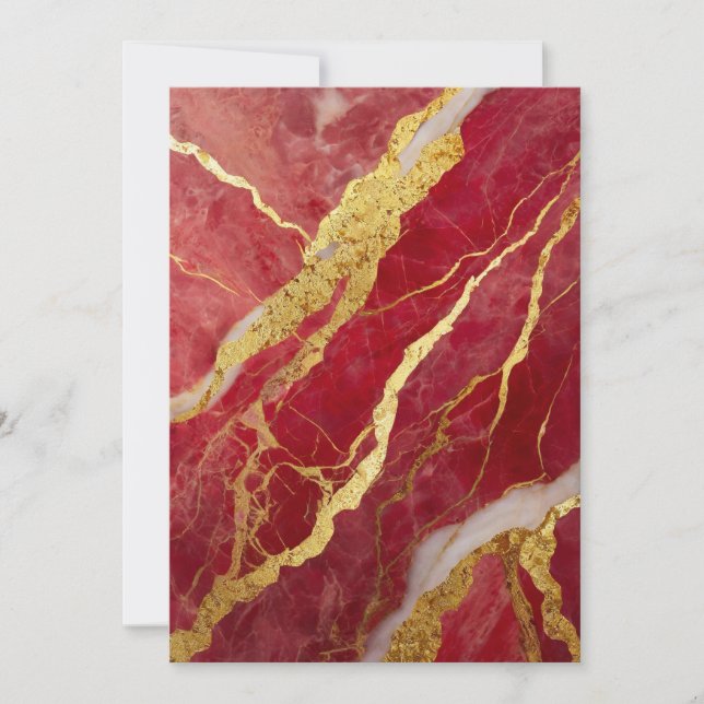 Invitation Motif Marbre Rouge avec Or (Devant)