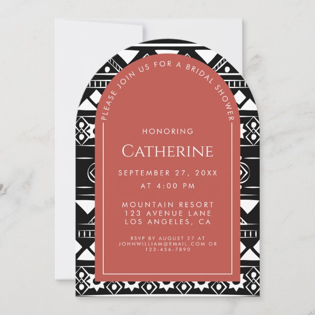 Invitation Motif Mariage Boho Arch Fête des mariées corail (Devant)