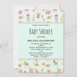 Invitation Motif mignon avec Baby shower d'animaux de pépiniè