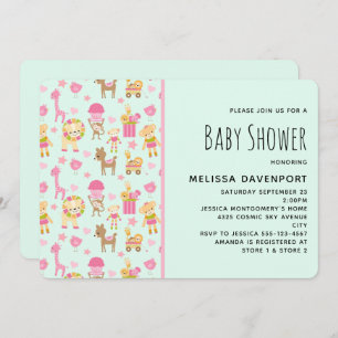 Invitation Motif mignon avec Happy Animals & Baby shower joue