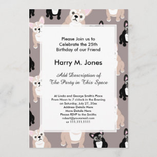 Invitation Motif mignon de chiot de bouledogue français
