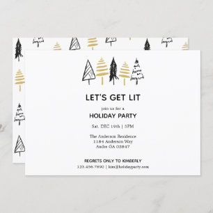 Invitation Motif moderne Black & Gold Christmas Tree