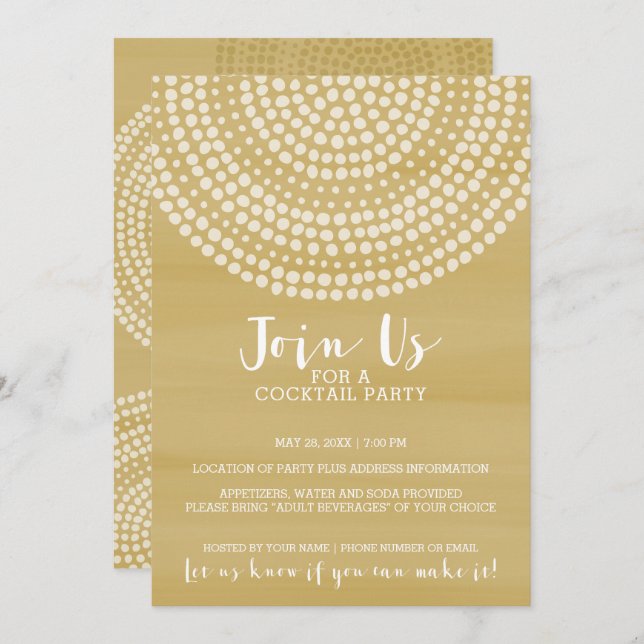 Invitation Motif moderne Circle Dot - Gold Cocktail Party (Devant / Derrière)