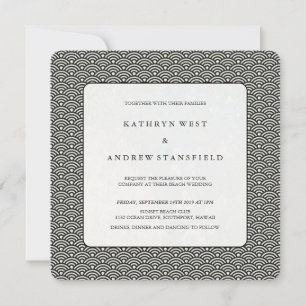 Invitation Motif noir + blanc Seigaiha