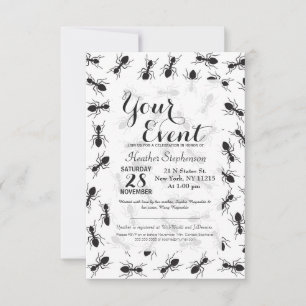Invitation Motif noir drôle de fourmis