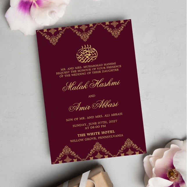 Invitation Motif orné de Bourgogne - Invit Mariage musulman i (Créateur téléchargé)