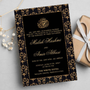 Invitation Motif Orné d'or Noir musulman mariage musulman mus
