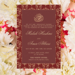Invitation Motif Orné d'or Rouge musulman Mariage musulman mu