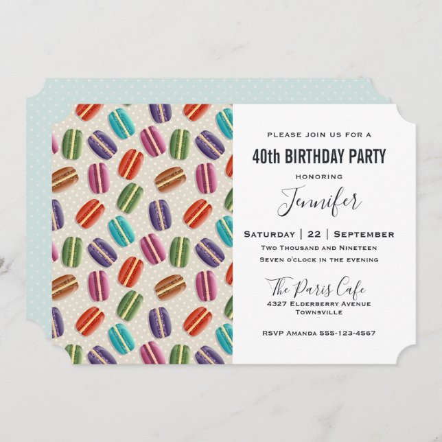 Invitation Motif parisien Macarons coloré Anniversaire (Devant / Derrière)