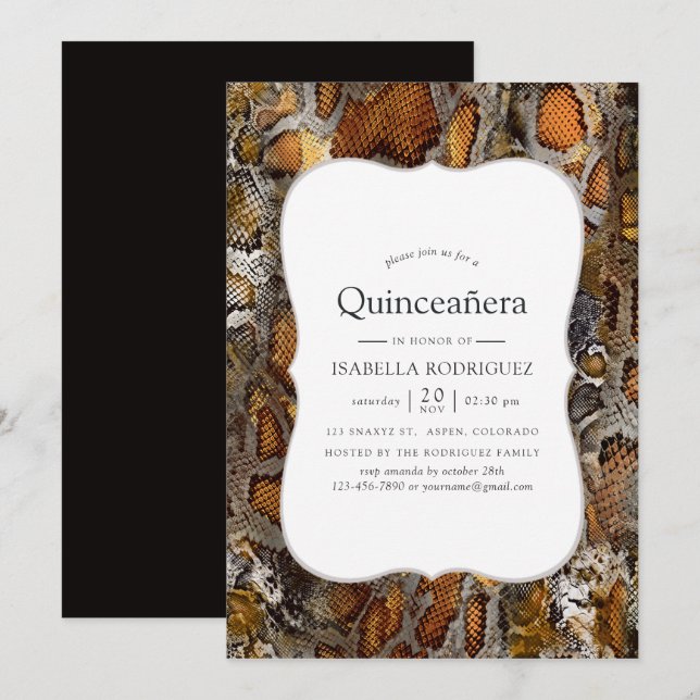Invitation Motif peau de serpent Quinceanera (Devant / Derrière)