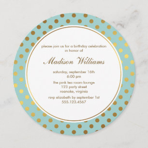 Invitation Motif Pois Mint Faux Gold Foil