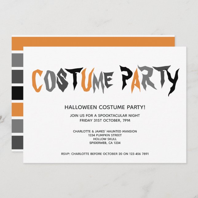 Invitation Motif rayé du costume d'Halloween (Devant / Derrière)
