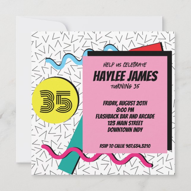 Invitation motif rétro Memphis années 80 90 modern (Devant)