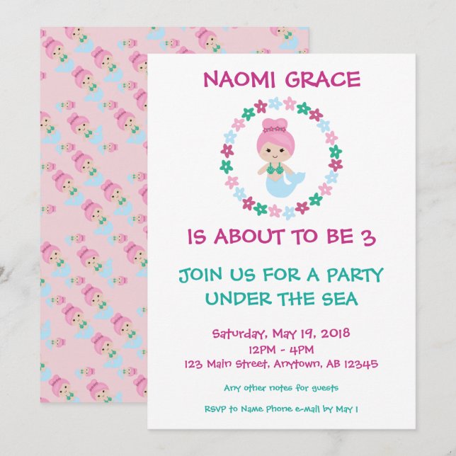 Invitation Motif rose de l'invitation de l'Anniversaire de la (Devant / Derrière)