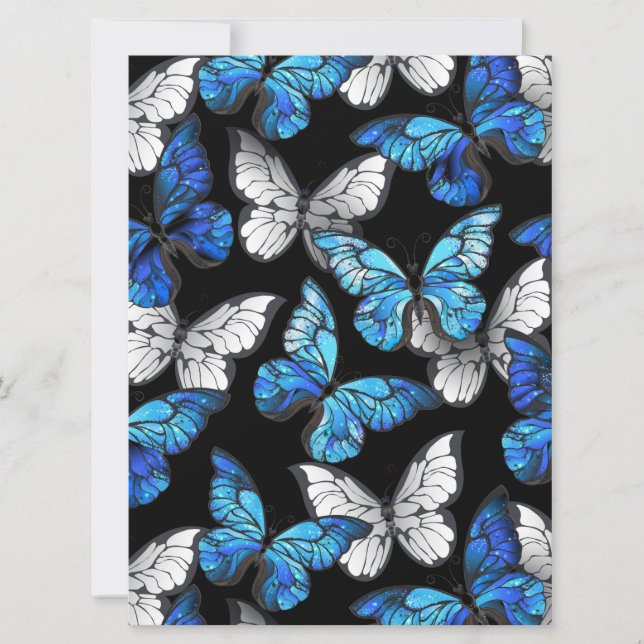 Invitation Motif sans couleur foncée avec papillons bleus Mor (Devant)