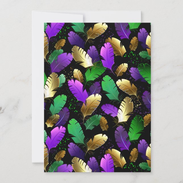 Invitation Motif sans couture avec des plumes de Mardi Gras (Devant)