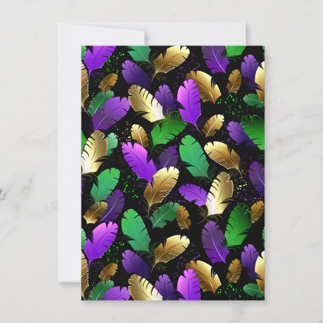 Invitation Motif sans couture avec des plumes de Mardi Gras (Devant)