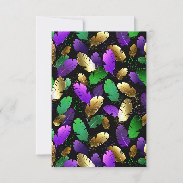 Invitation Motif sans couture avec des plumes de Mardi Gras (Devant)