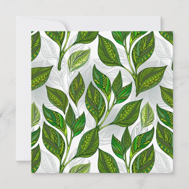 Invitation Motif sans couture avec Feuilles de thé vert (Devant)