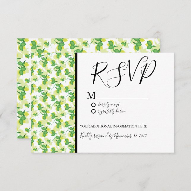 Invitation Motif sans couture citron vert silo frais Mariage (Devant / Derrière)