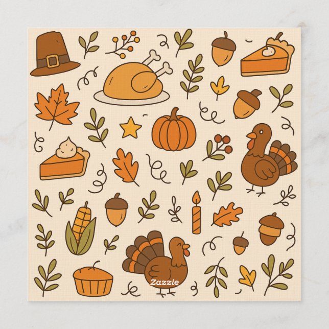 Invitation Motif sans couture de doodles de Thanksgiving (Dos)