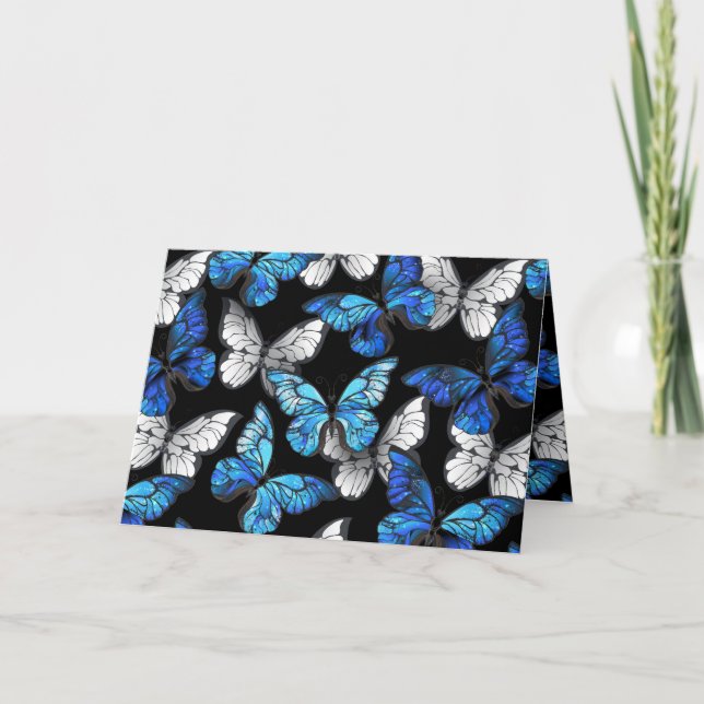 Invitation Motif sans couture sombre avec Morpho papillons bl (Devant)