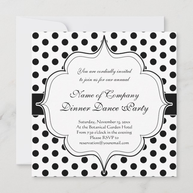 Invitation Motif simple Polka Dot noir et blanc (Devant)