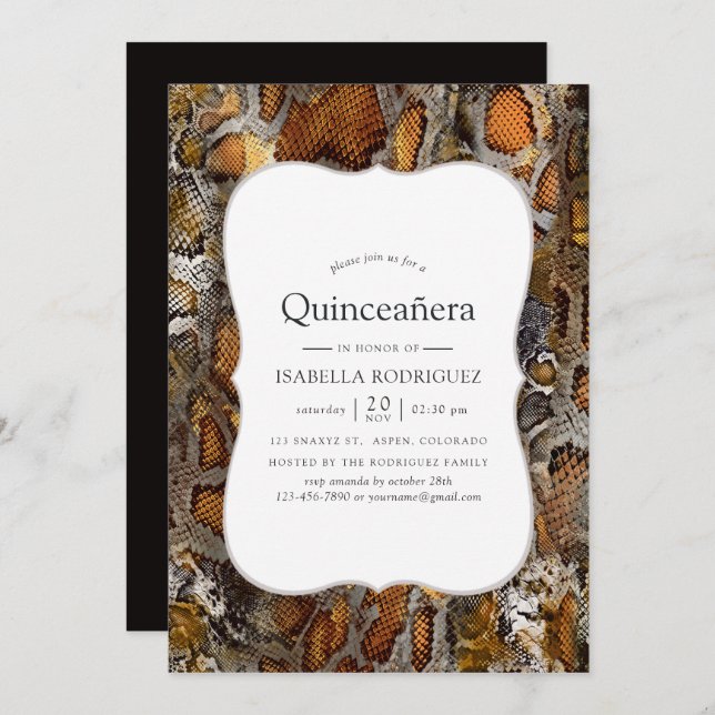 Invitation Motif Snakeskin Quinceanera (Devant / Derrière)