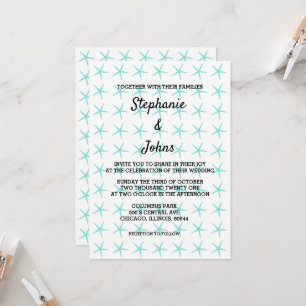 Invitation Motif Starfish Turquoise Bleu Nautique Plage Maria