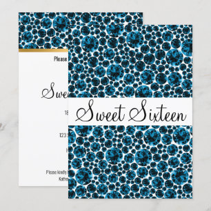 INVITATION MOTIF SWEET SIXTEEN BLANC BLEU DIAMONT