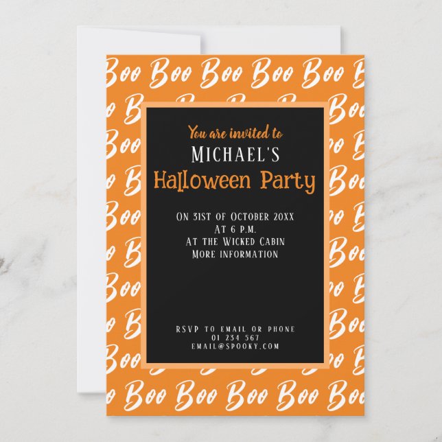 Invitation Motif texte de la boîte orange blanche Ghost Hallo (Devant)
