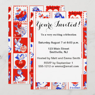 Invitation Motif timbre de la Saint-Valentin vintage des anné