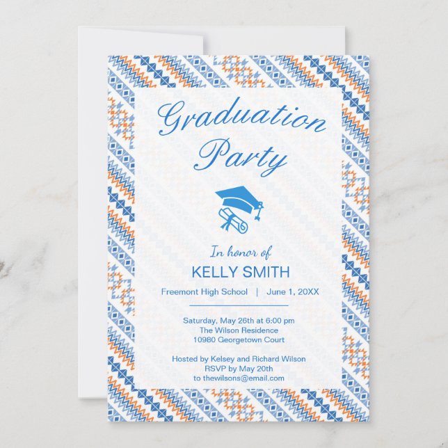 Invitation Motif tribal aztèque orange bleu mignon (Devant)