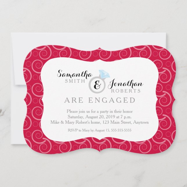 Invitation Motif White Swirl sur Red Engagement Party (Devant)