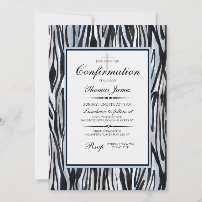Invitation Motif Zèbre avec Bleu (Devant)