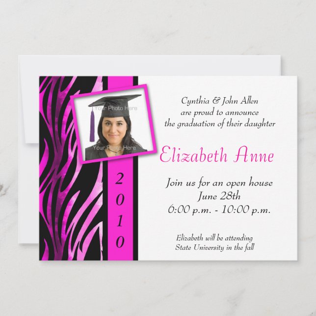 Invitation Motif Zébrée rose (Devant)